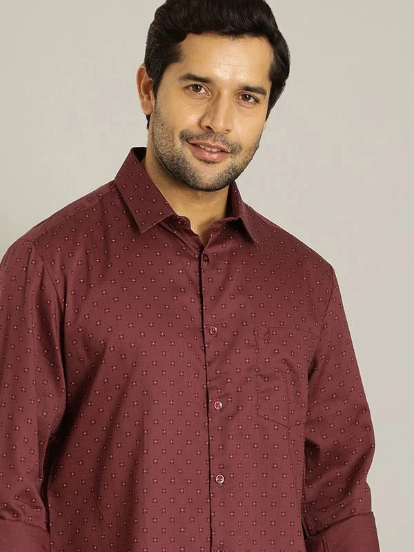 Indian Terrain Men's Slim Fit Full Sleeve All Over Print Maroon Shirt